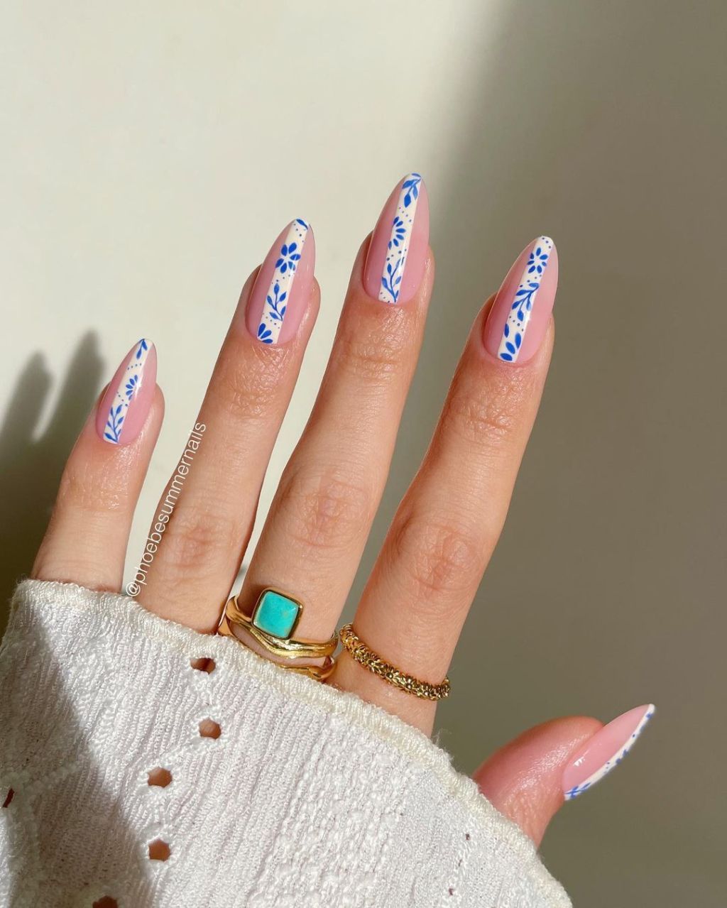 Sheer Pink Base With Blue Floral Accents Visual Idea Sheer Pink Base With Blue Floral Accents Visual Idea — Long Floral Nails 2027