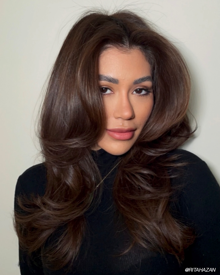 Dark Brown With Caramel Highlights Blowout Dark Brown With Caramel Highlights Blowout — Fall Hair Colors 2026