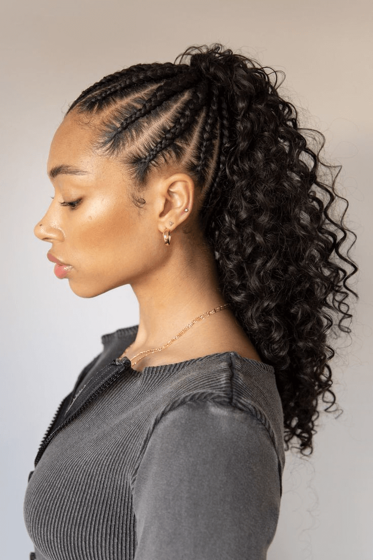 Black Braided Crown With Voluminous Curls Black Braided Crown With Voluminous Curls — Braided Ponytail 2027