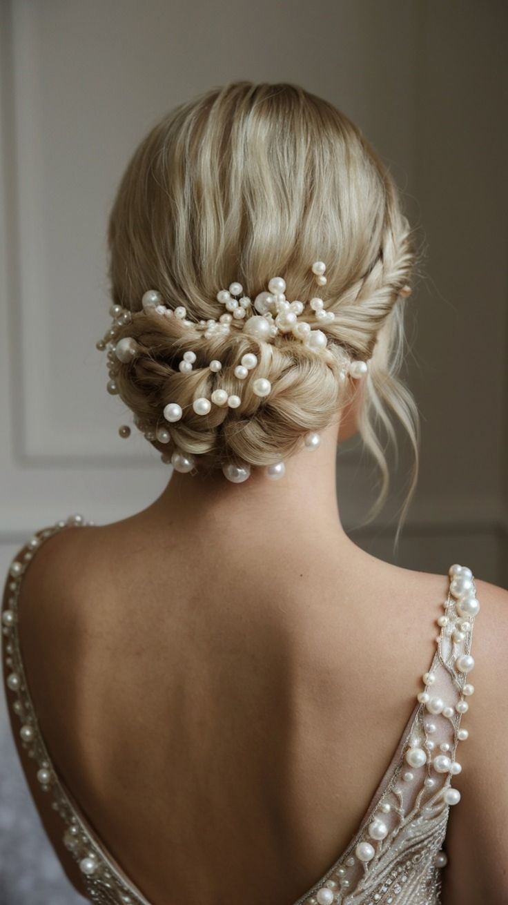 Braided Updo with Pearls — Holiday Party Hairstyles 2026