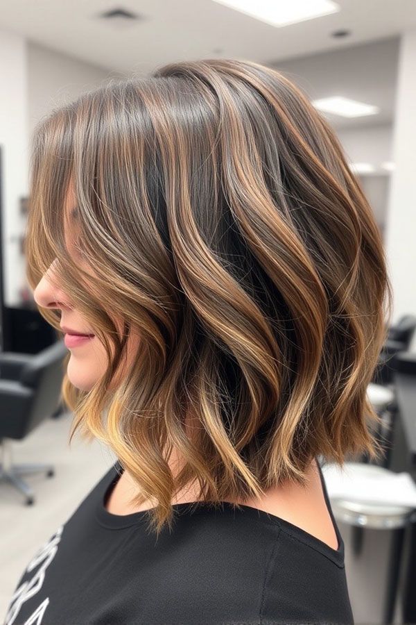 Collarbone Lob With Dark Brown & Caramel Balayage — Balayage Lob 2027