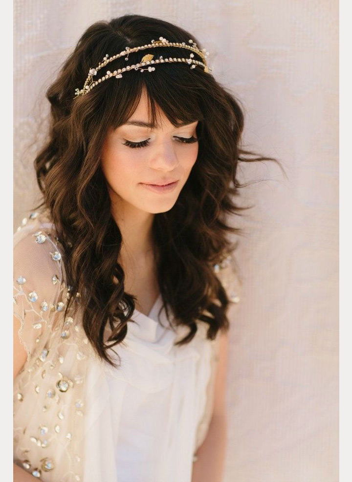 Dark Brown Waves With Curtain Bangs Dark Brown Waves With Curtain Bangs — Wedding Bangs 2027