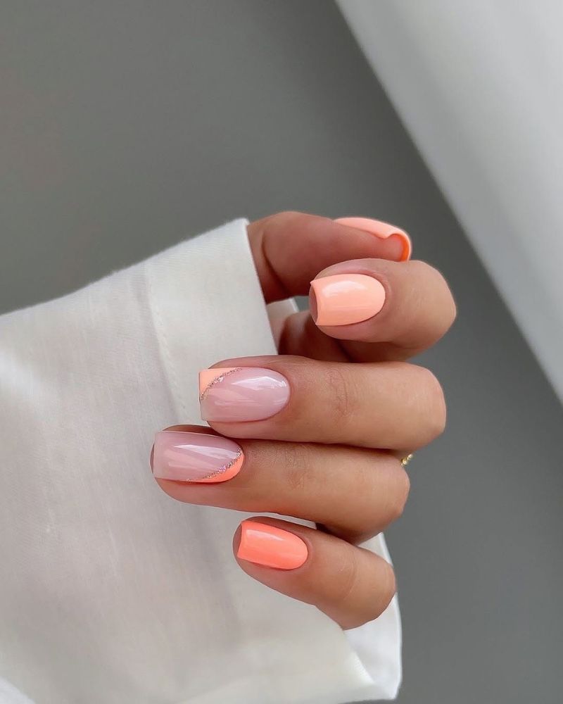 Peach Pink Solid Glitter Mix Squares Peach Pink Solid Glitter Mix Squares — Peach Square Nails 2027