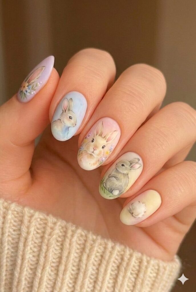 Pastel Bunny Illustrations on Lavender Pastel Bunny Illustrations on Lavender — Funny Bunny Nails 2027