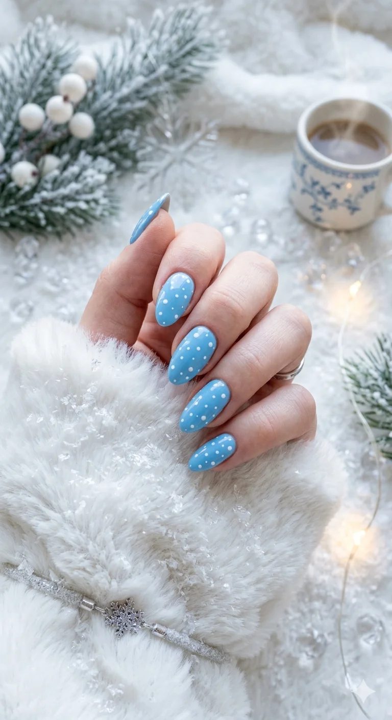 Light Sky Blue Polka Dot Oval Nails Light Sky Blue Polka Dot Oval Nails — Blue Christmas Nails 2026