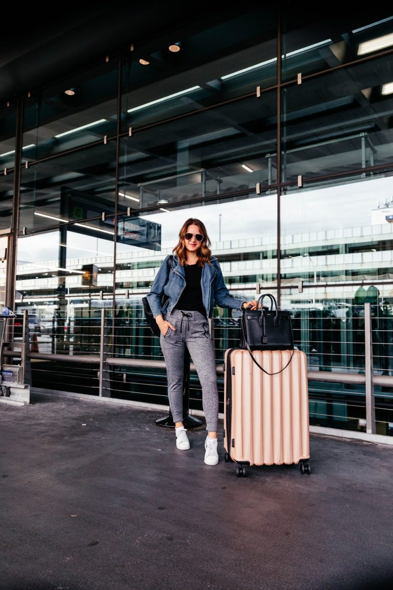 Travel Ready: Denim Jacket and Grey Joggers Travel Ready: Denim Jacket and Grey Joggers — Chicago Outfits 2027