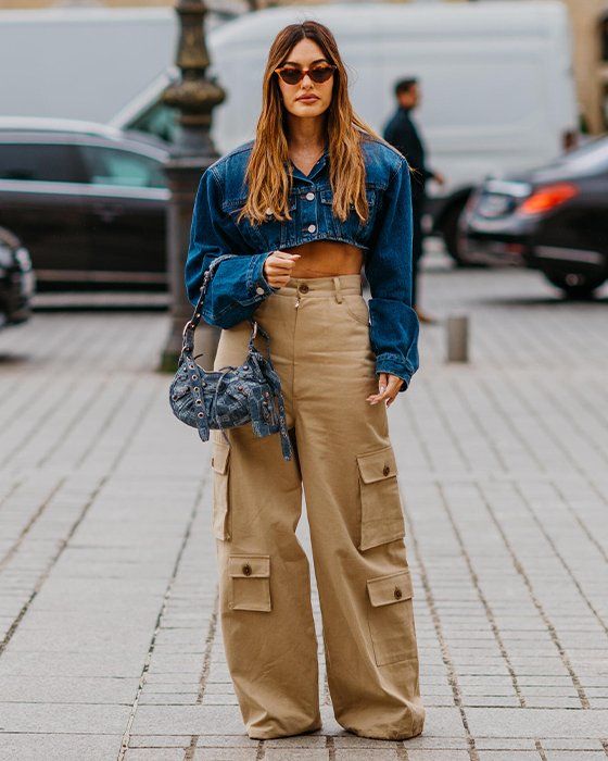 Khaki Wide-Leg Cargos Paired with a Cropped Denim Jacket Khaki Wide-Leg Cargos Paired with a Cropped Denim Jacket — Khaki Cargo Pants Outfits 2027