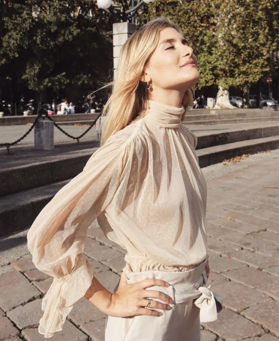 Shimmering Cream Chiffon Blouse with Neutral Trousers Shimmering Cream Chiffon Blouse with Neutral Trousers — Chiffon Blouse Outfits 2027