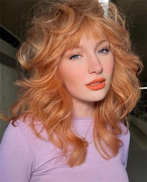 Copper Blonde Shag With Curtain Bangs Copper Blonde Shag With Curtain Bangs — Octopus Haircut 2027