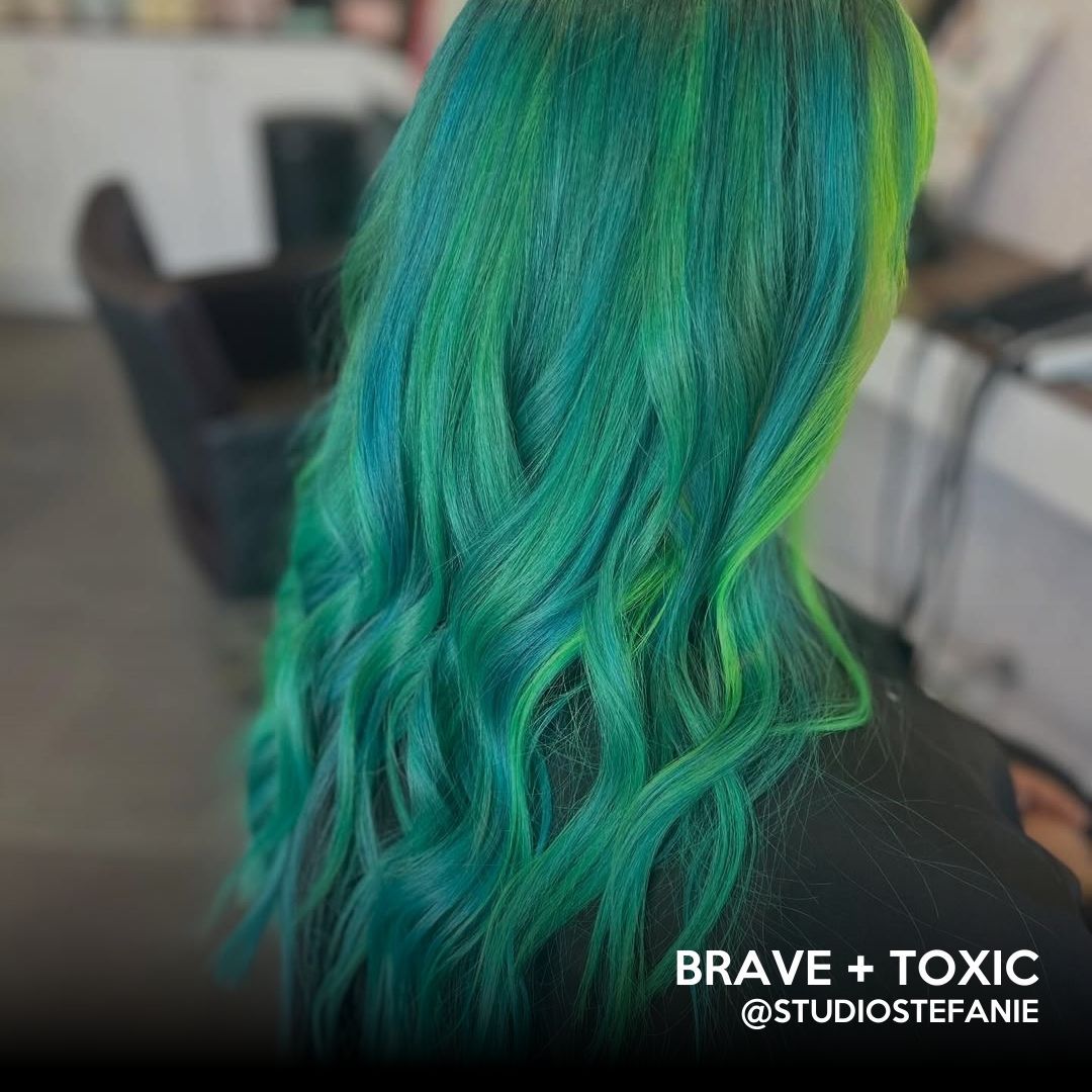 Mid-Back Green And Yellow Blend — Green and Blonde Hair 2027
