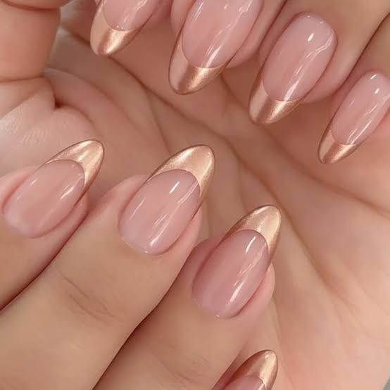 Rose Gold Chrome French Almonds Rose Gold Chrome French Almonds — Chrome French Tip Nails 2027