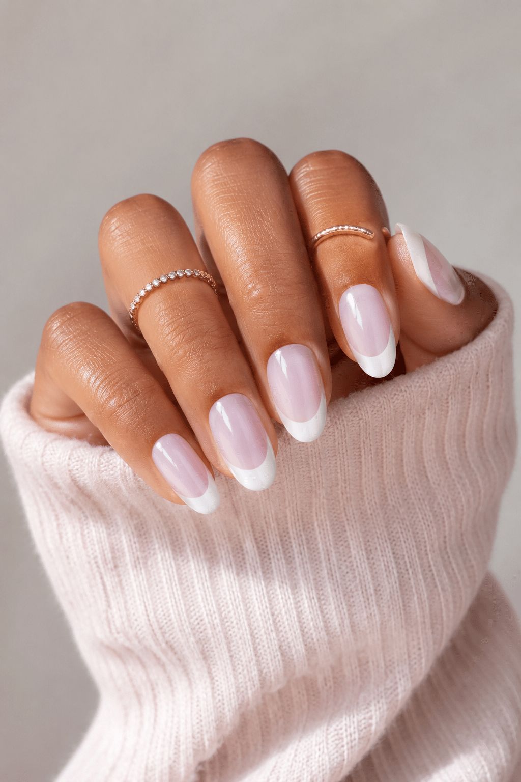 Sheer Pink Base Classic French Tips — Pastel Oval Nails 2027