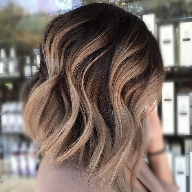 Angled Lob with Blonde Balayage — Angled Lob 2027
