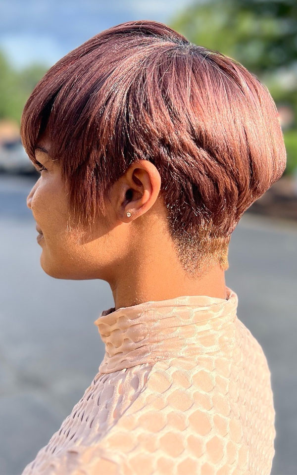 Dark Brown Auburn Layered Pixie — Pixie Cut 2027 for Black Women