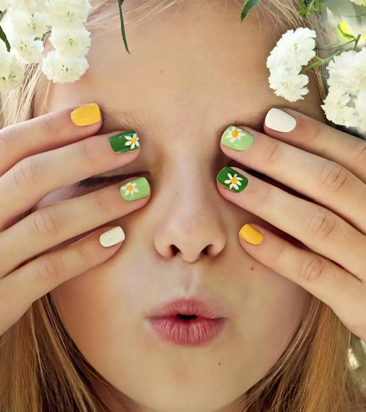 Floral Yellow Green Nails — Nails 2027 for Kids