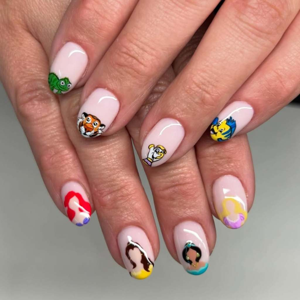 Pale Pink Disney Character Portraits Pale Pink Disney Character Portraits — Princess Disney Nails 2027