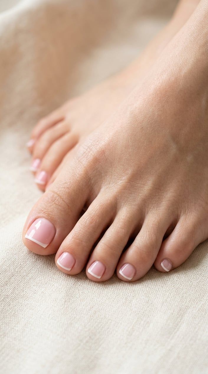 Opaque Pink Base French Tip Toes Opaque Pink Base French Tip Toes — Light Pink Toe Nails 2027