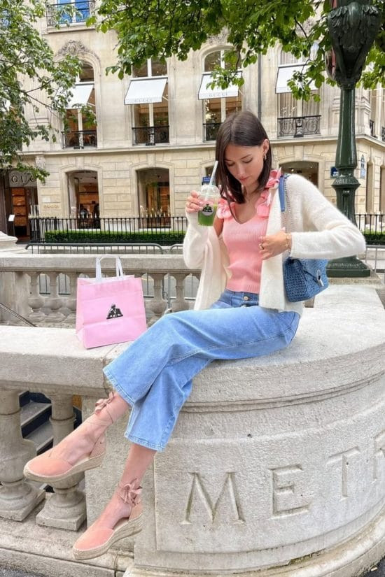 Pink Espadrilles with Cropped Jeans and a Knit Cardigan — Vacation Espadrilles Outfits 2027