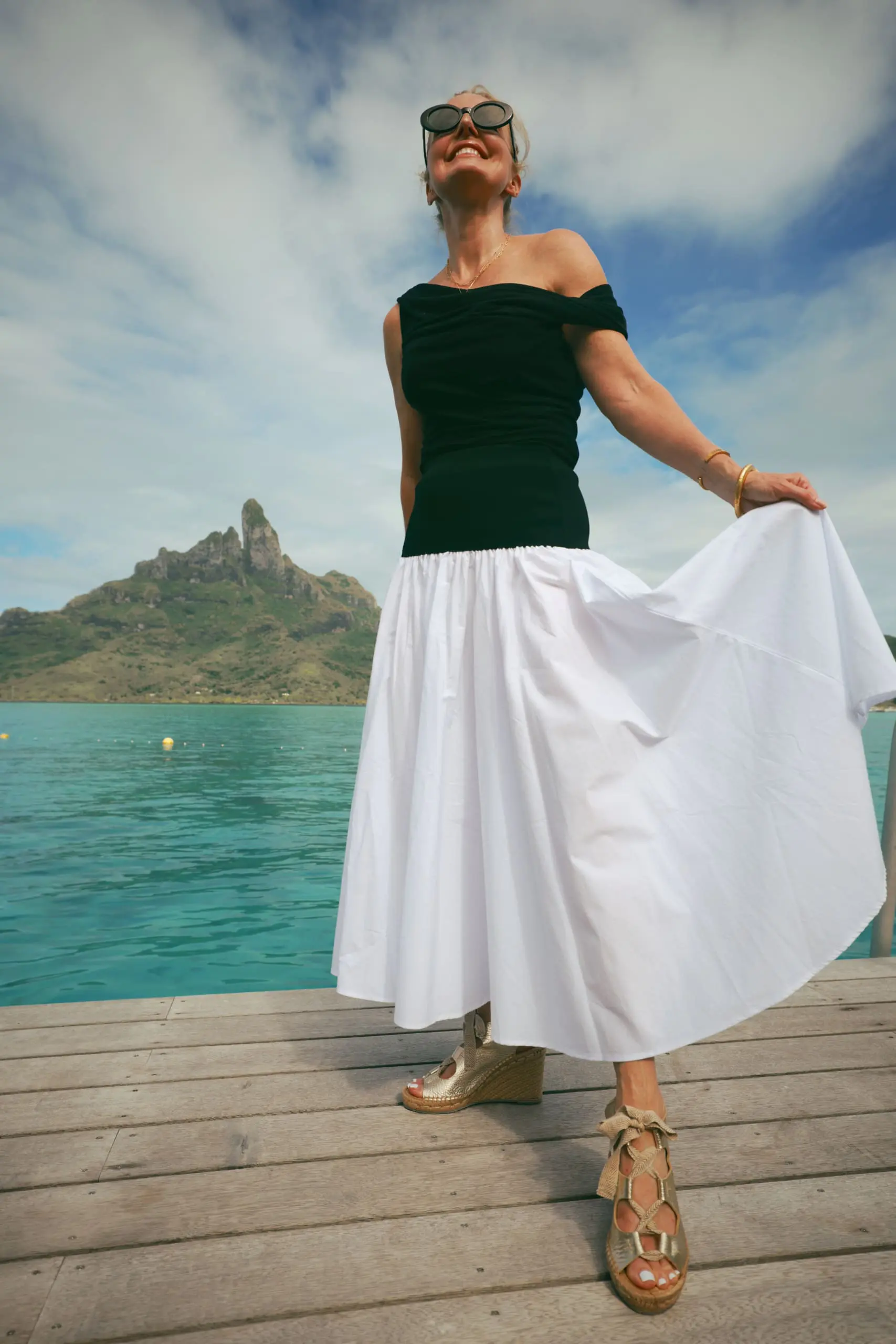 Dramatic Contrast: Off-Shoulder Top and Voluminous Skirt Dramatic Contrast: Off-Shoulder Top and Voluminous Skirt — Bora Bora Outfits 2027