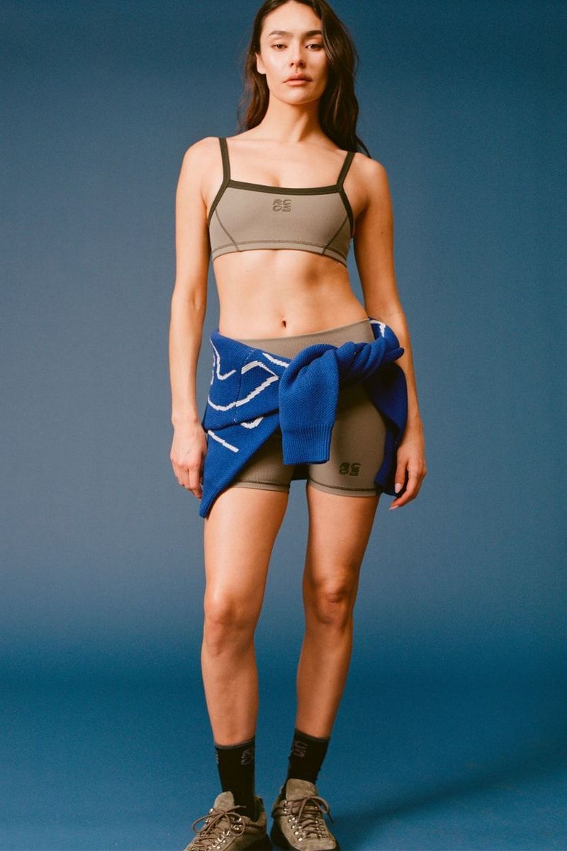 Olive Green Set with Blue Sweater Tied at Waist — Athletic Hiking Outfits 2027