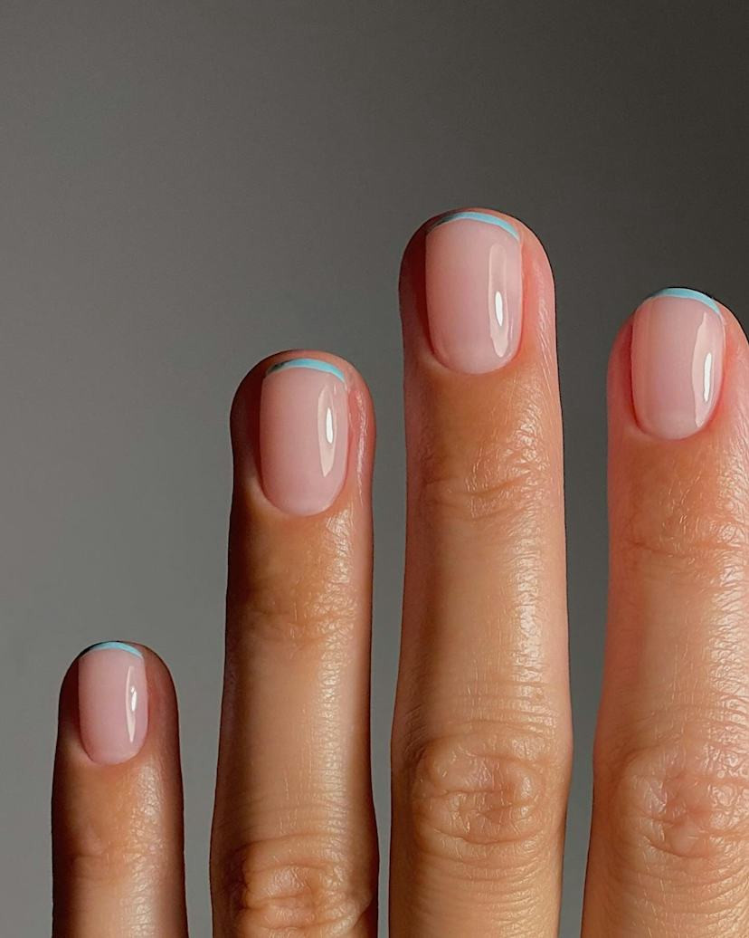 Natural Base Blue Line Visual Idea Natural Base Blue Line Visual Idea — French Tip Nails 2027 for Short Nail Beds