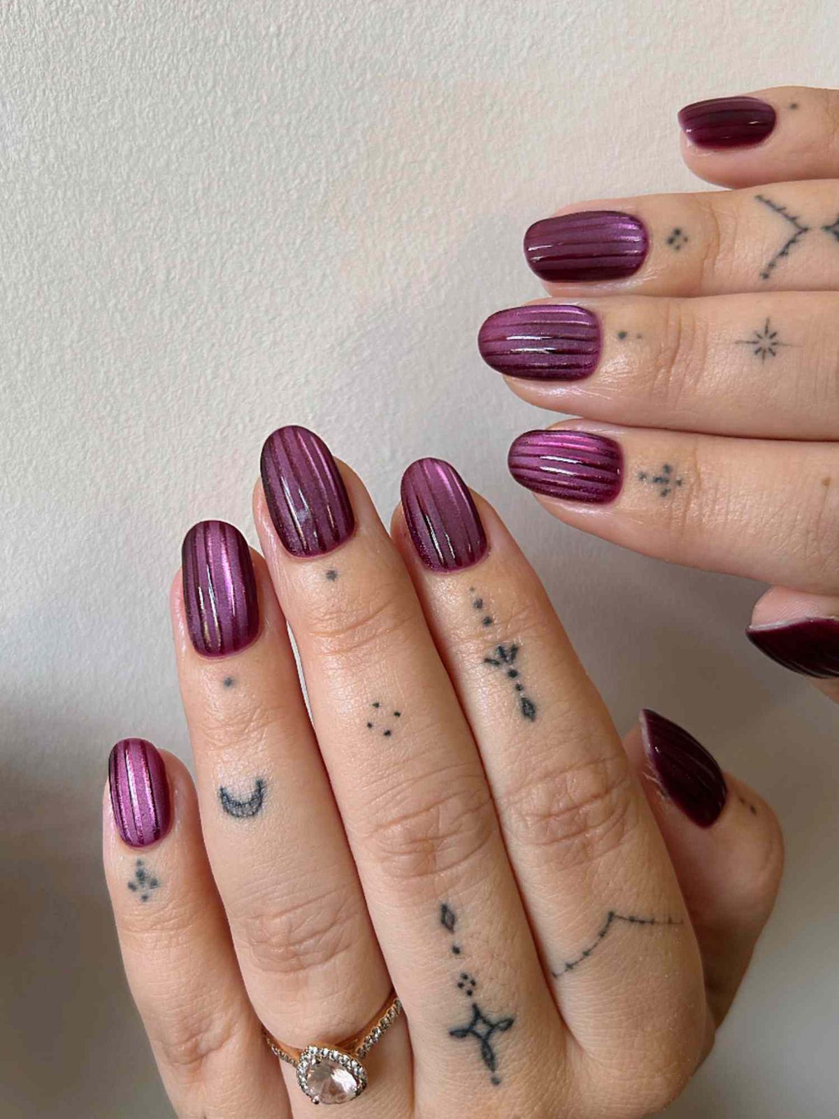 Deep Plum With Metallic Stripes — Burgundy Nails 2027