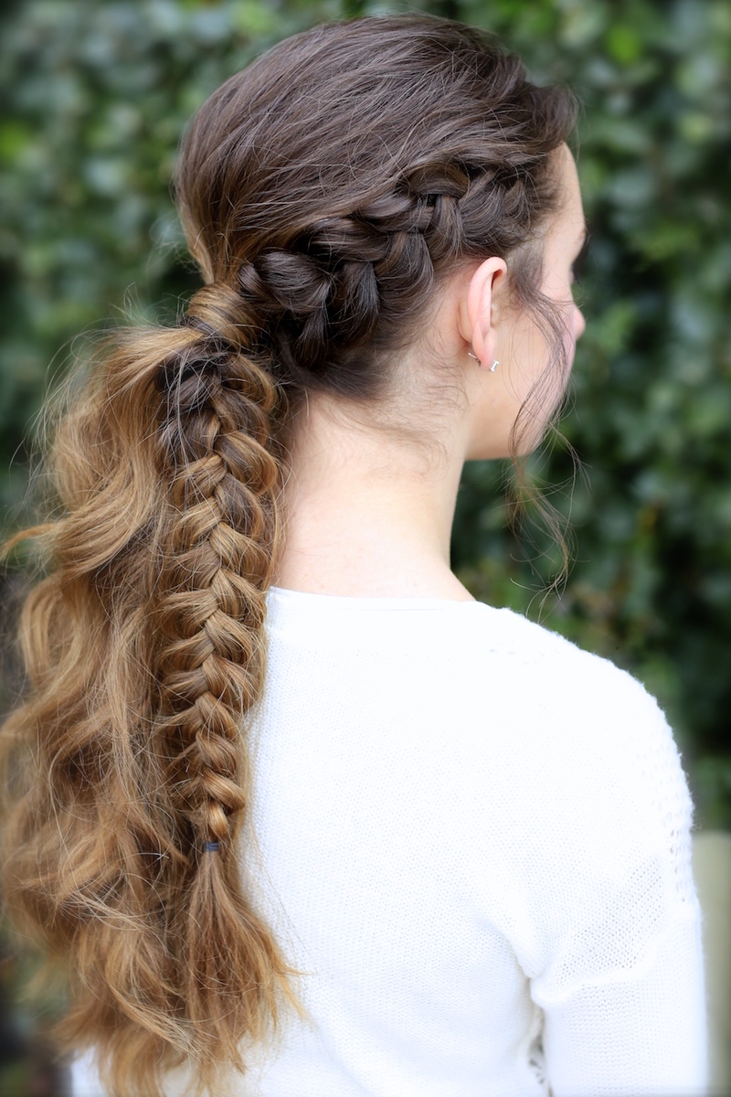 Fishtail Braid Into Ponytail With Loose Tendrils Fishtail Braid Into Ponytail With Loose Tendrils — Second Day Hairstyles 2027