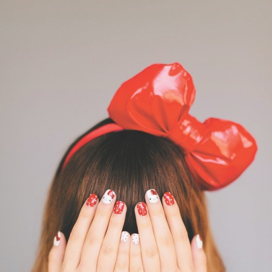 Glossy Short Square Red White Hello Kitty French — Red Hello Kitty Nails 2027