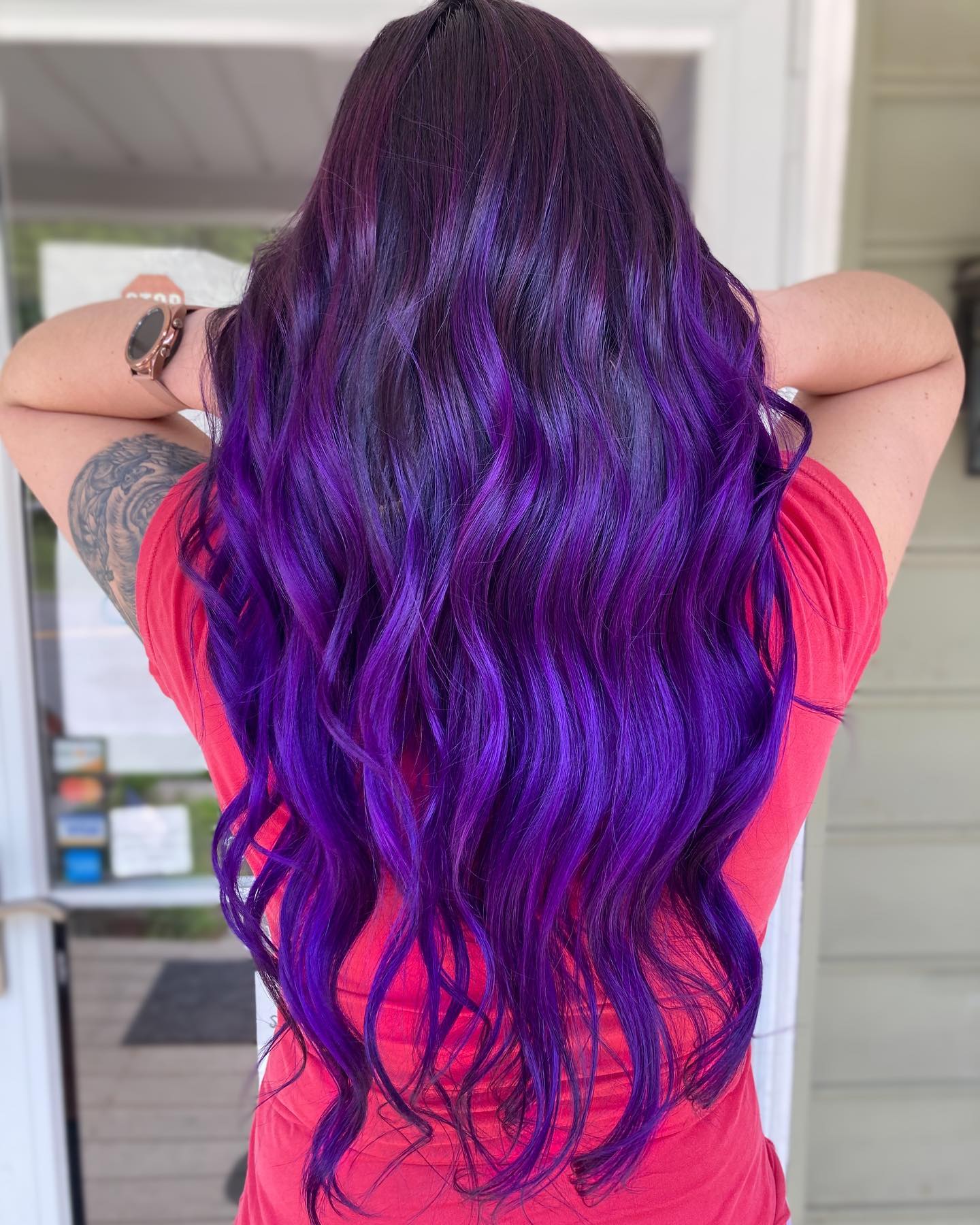 Mid-Back Intense Purple Balayage On Dark Hair Mid-Back Intense Purple Balayage On Dark Hair — Lilac Hair 2027