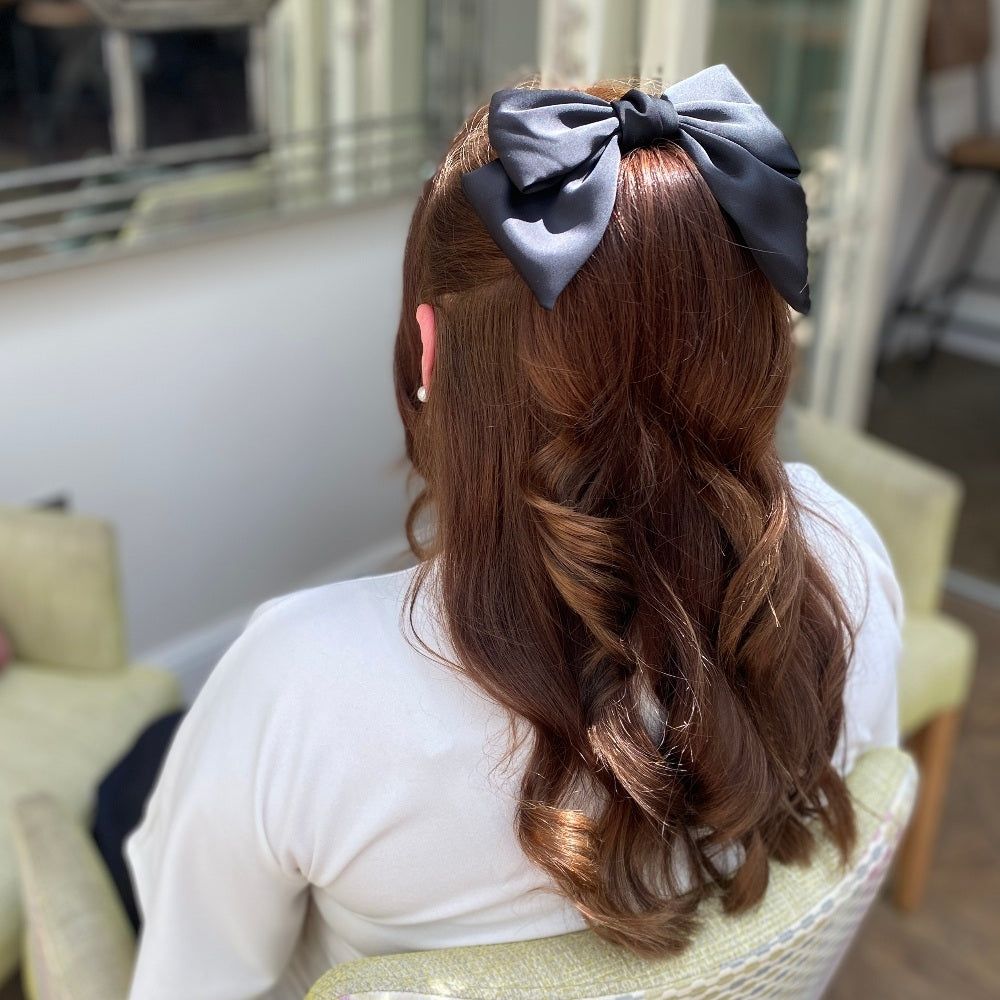 Dark Brown Waves With Black Satin Bow Dark Brown Waves With Black Satin Bow — Hair Bow Hairstyles 2027