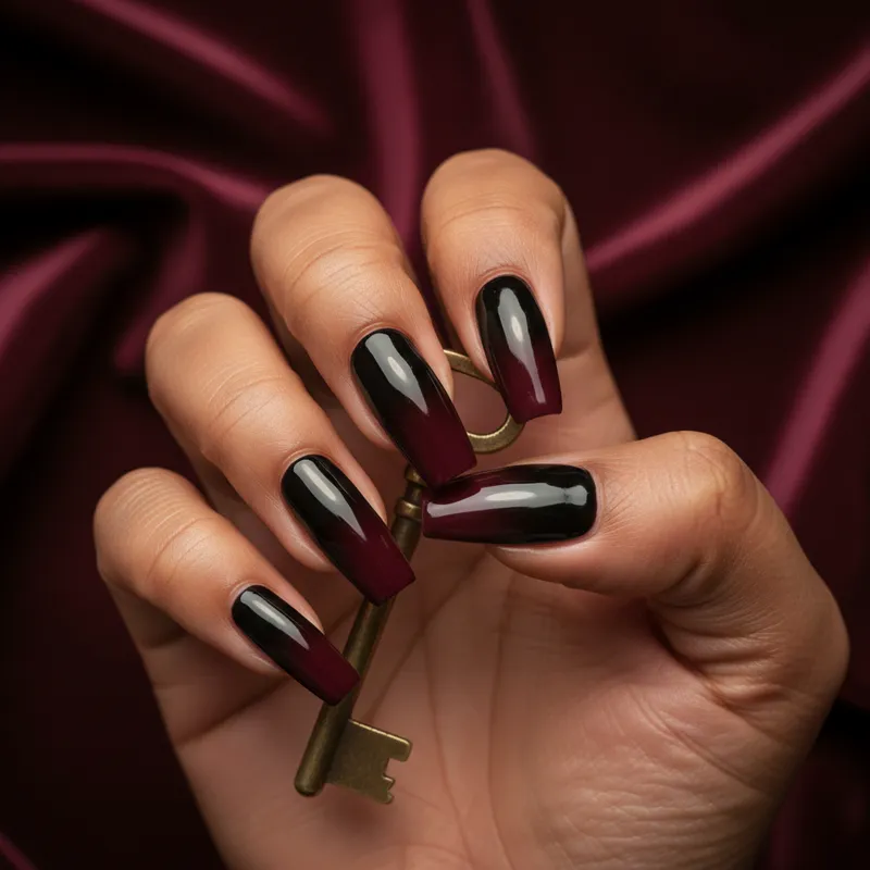 Black to Burgundy Gradient Long Coffin Nails Black to Burgundy Gradient Long Coffin Nails — Date Night Nails 2027