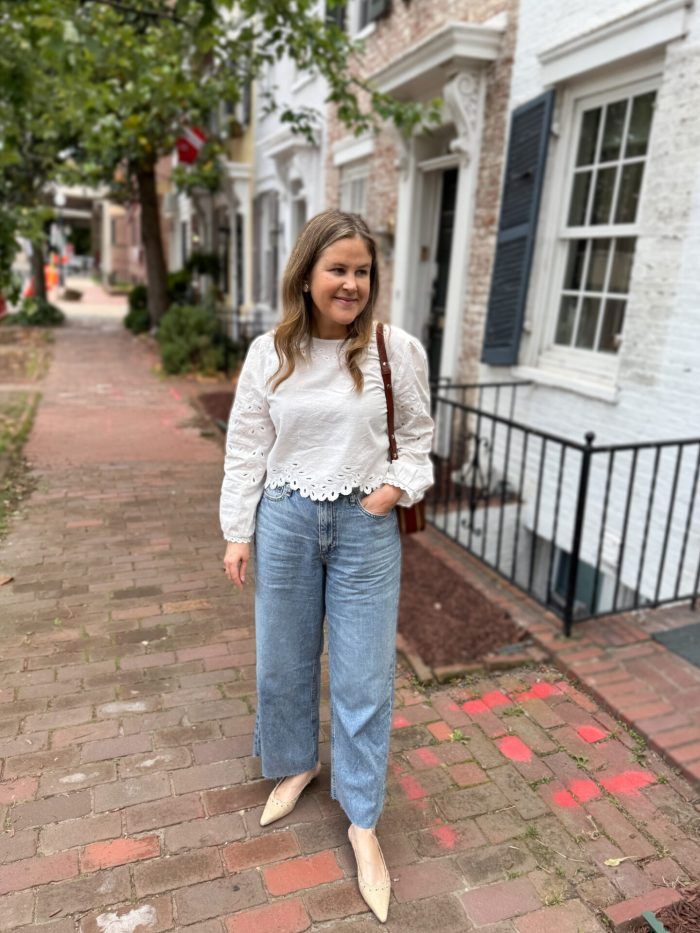 Cotton Eyelet Denim Outfit Idea Cotton Eyelet Denim Outfit Idea — Summer Blouse Outfits 2027
