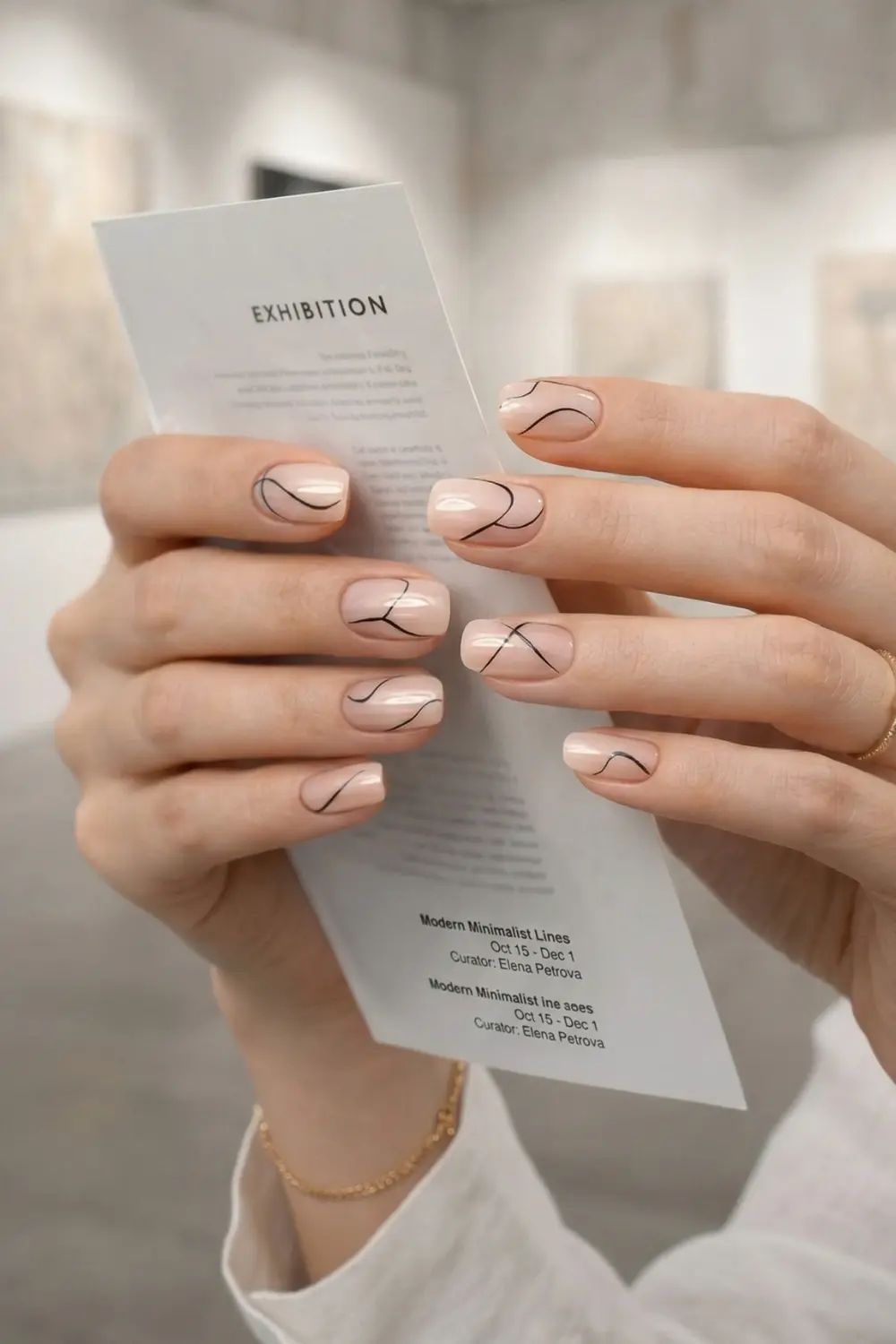Short Square Nude Abstract Black Lines Short Square Nude Abstract Black Lines — Minimal Line Art Nails 2027