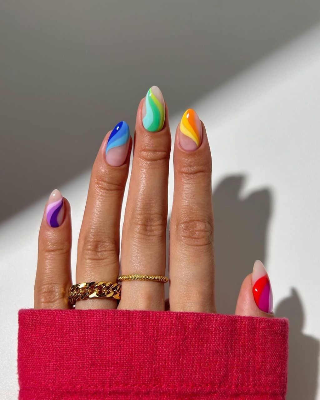 Medium Almond Rainbow Designs Glossy Medium Almond Rainbow Designs Glossy — Different Color Each Nail 2027