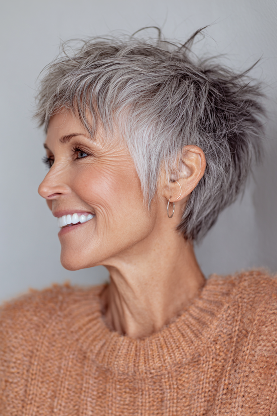 Salt and Pepper Shag With Choppy Bangs Salt and Pepper Shag With Choppy Bangs — Short Shag 2027