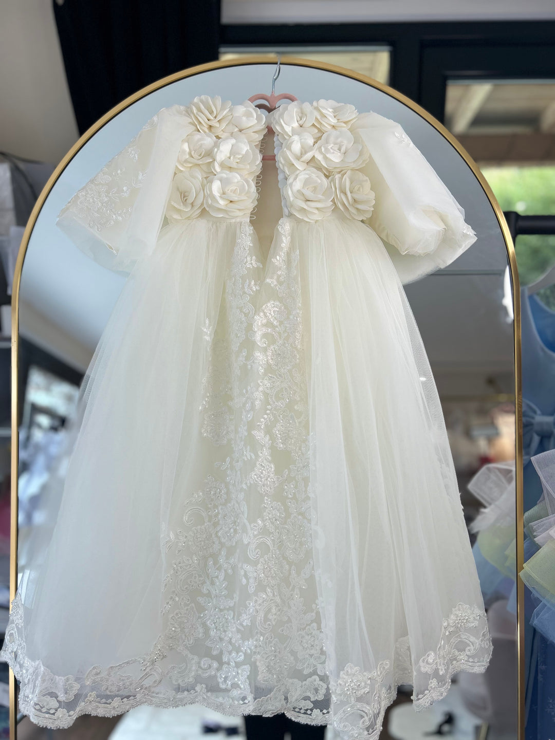 White Lace Dress with Satin Sash and Ballet Flats — Christening Outfits 2027