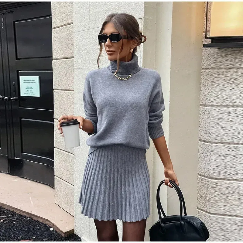 Matching Knit Set: Turtleneck and Pleated Mini — Sweater and Skirt Outfits 2027