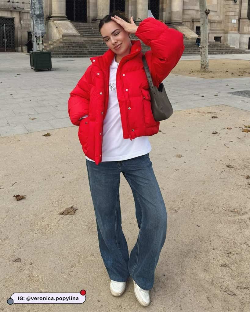 White Sneakers Outfit Idea — Winter Puffer Jacket Outfits 2027
