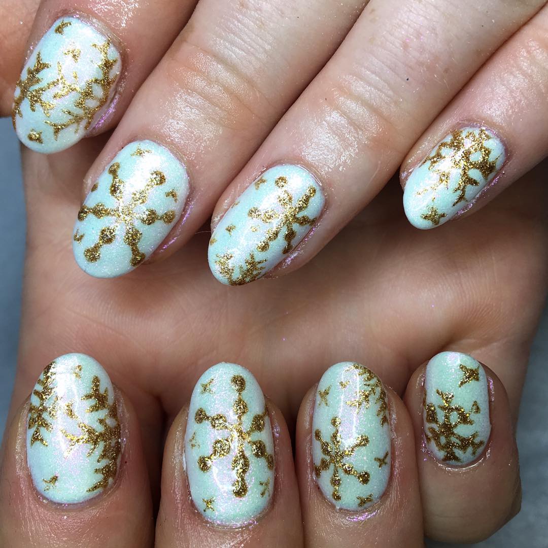Gold Snowflake Decals On All Nails Visual Idea — Winter Dip Nails 2027