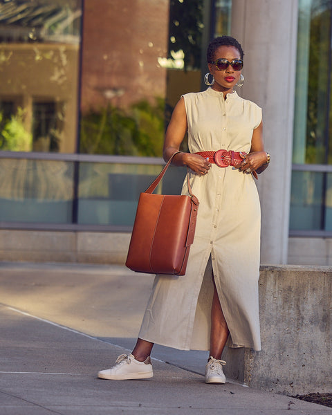 Beige Midi Shirt Dress with Red Belt Beige Midi Shirt Dress with Red Belt — Casual Dresses 2027