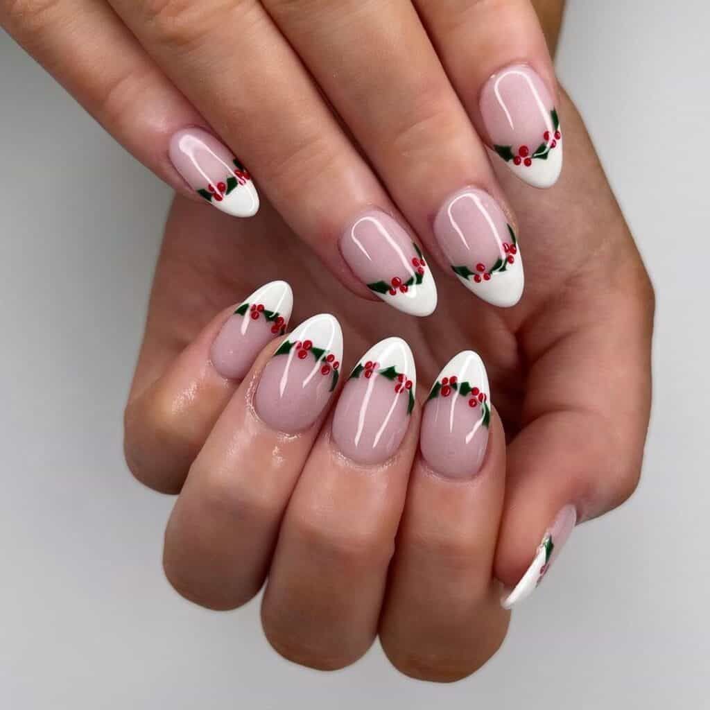 Medium Almond White French With Holly Medium Almond White French With Holly — Holly Nails 2027