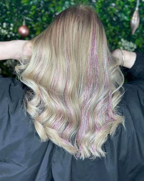 Shoulder Length Ash Blonde With Pink Tinsel — Hair Tinsel 2027