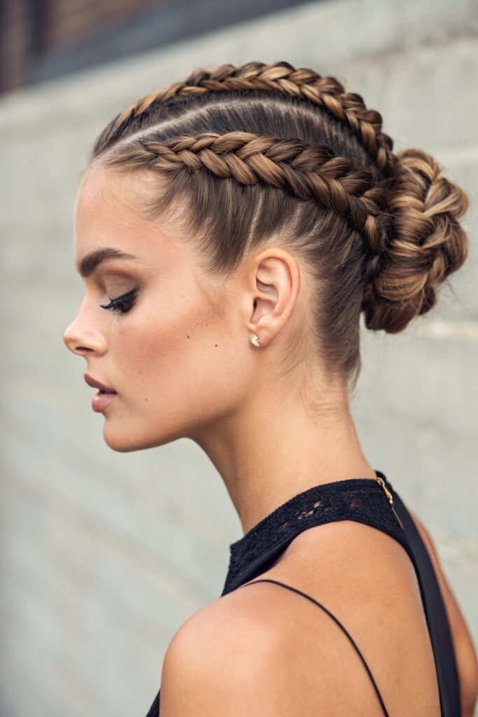 Double Braids Converging to a Bun Double Braids Converging to a Bun — Swim Braided Hairstyles 2027