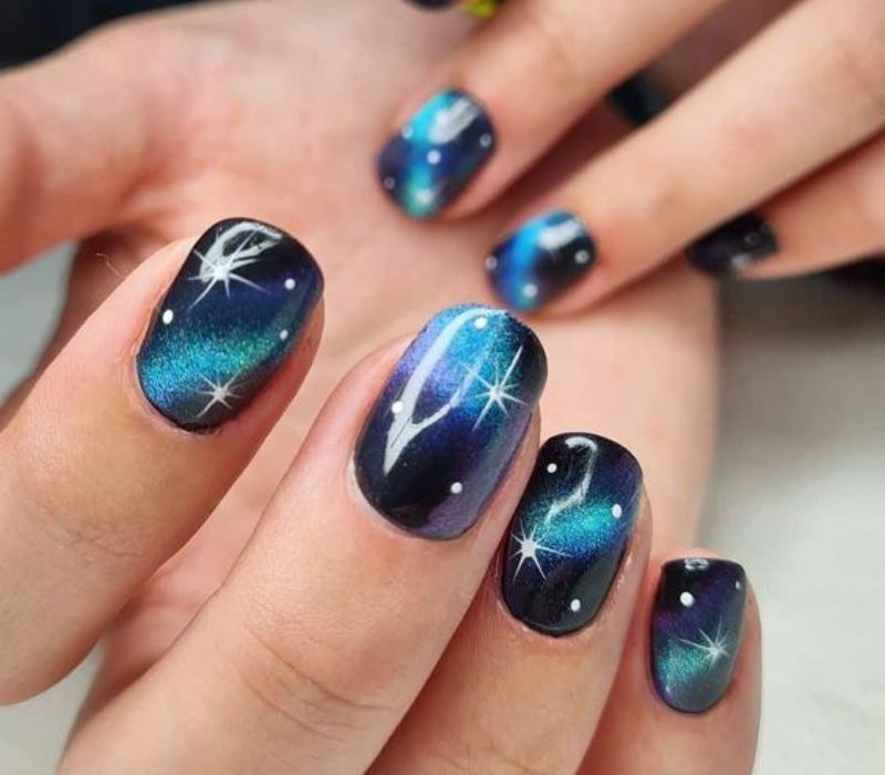 Glossy With Glitter Visual Idea — Moon and Stars Nails 2027