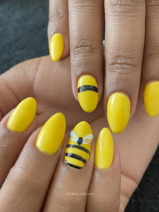 Vibrant Yellow with Bee Design Vibrant Yellow with Bee Design — Bee Nails 2027