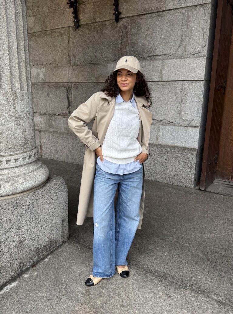 Layered Beige Trench with Knit Vest and Jeans — Beige Spring Outfits 2027