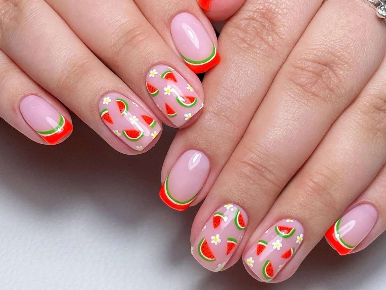 Glossy Repeating Watermelon Slices with Flowers Glossy Repeating Watermelon Slices with Flowers — Watermelon Nails 2027