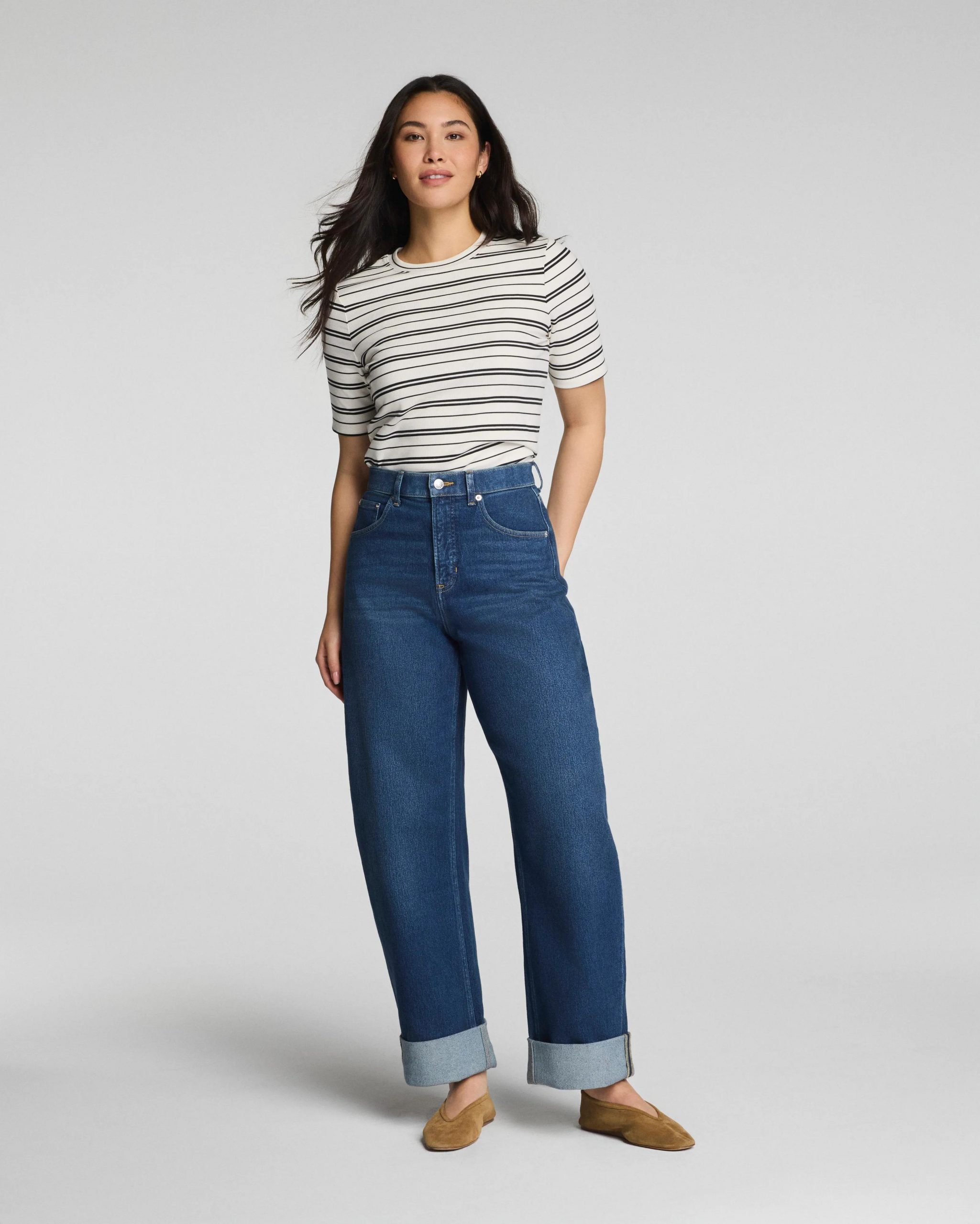 Classic Stripes Meet Cuffed Wide-Leg Denim Classic Stripes Meet Cuffed Wide-Leg Denim — Casual Outfits 2027