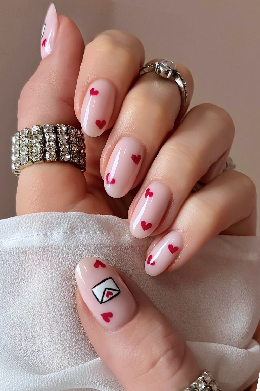 Sheer Pink Glossy With Scattered Hearts Sheer Pink Glossy With Scattered Hearts — Love Nails 2027