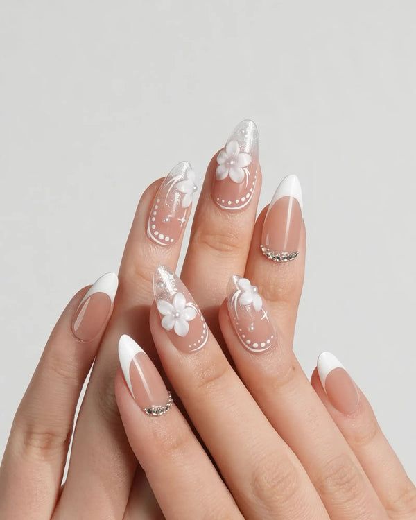 Both Hands Close-Up Visual Idea — Floral Wedding Nails 2027